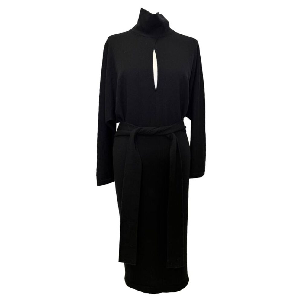 Tom Ford Cutout Turtleneck Midi Dress in Black Cashmere